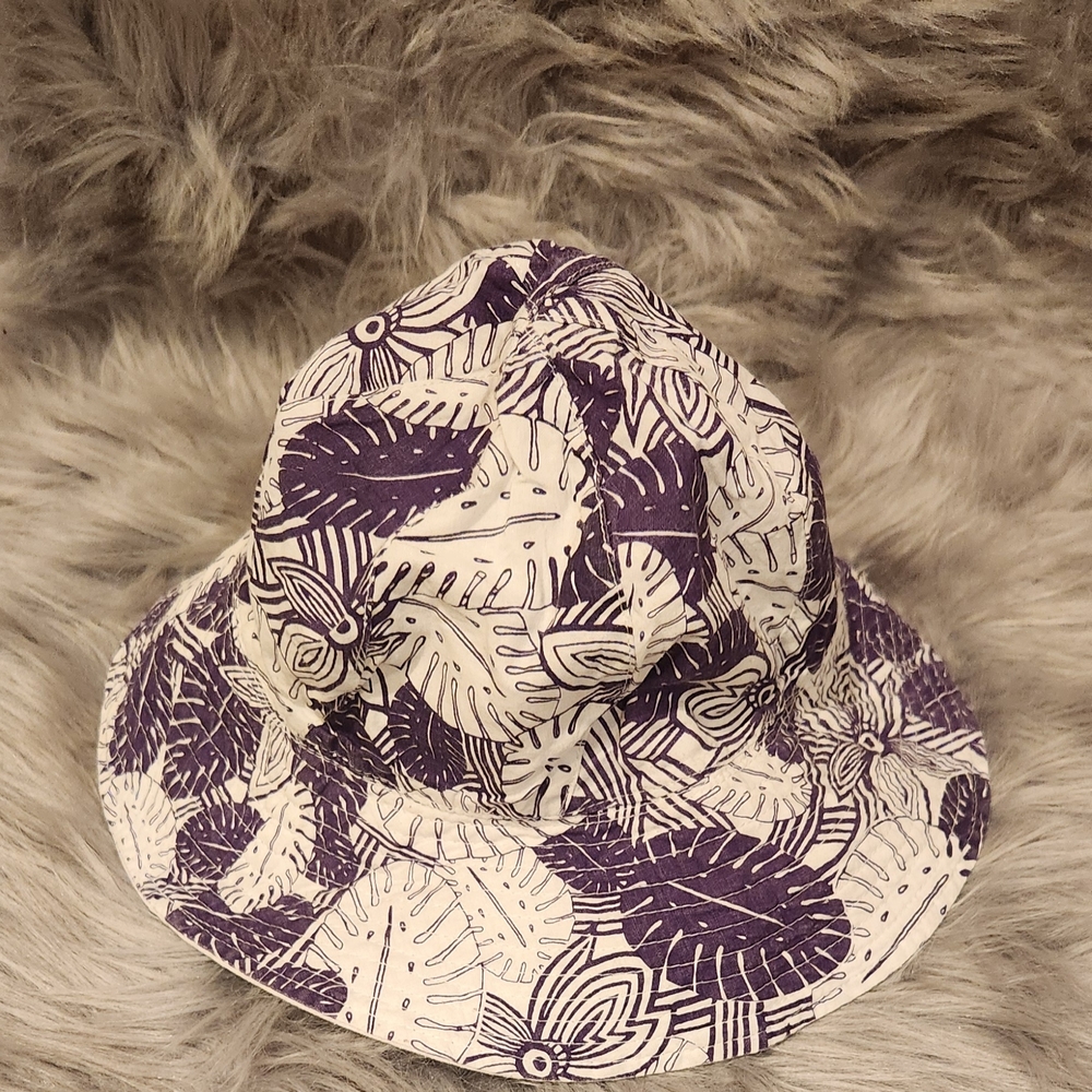 Purple and White Leaf Print Infant Hat